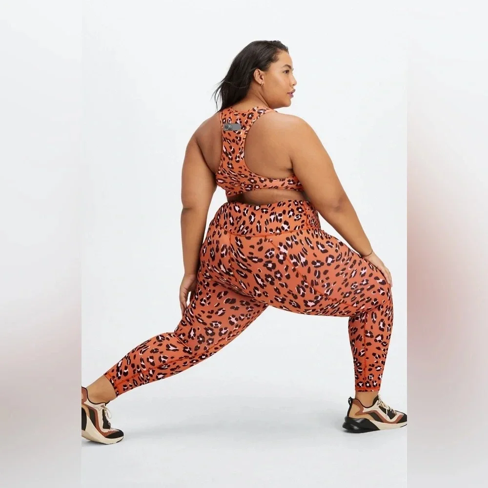 Fabletics Powerhold Compression ⅞ Leggings in Burnt Orange Leopard Size 2X